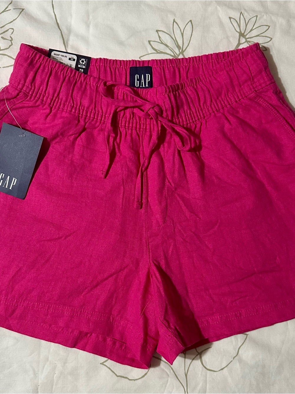 GAP Women's Bright Pink Drawstring Linen-Blend Shorts